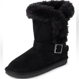 NWT The Children’s Place Girls Buckle Faux Fur Chalet Boots, Black, Sz 12